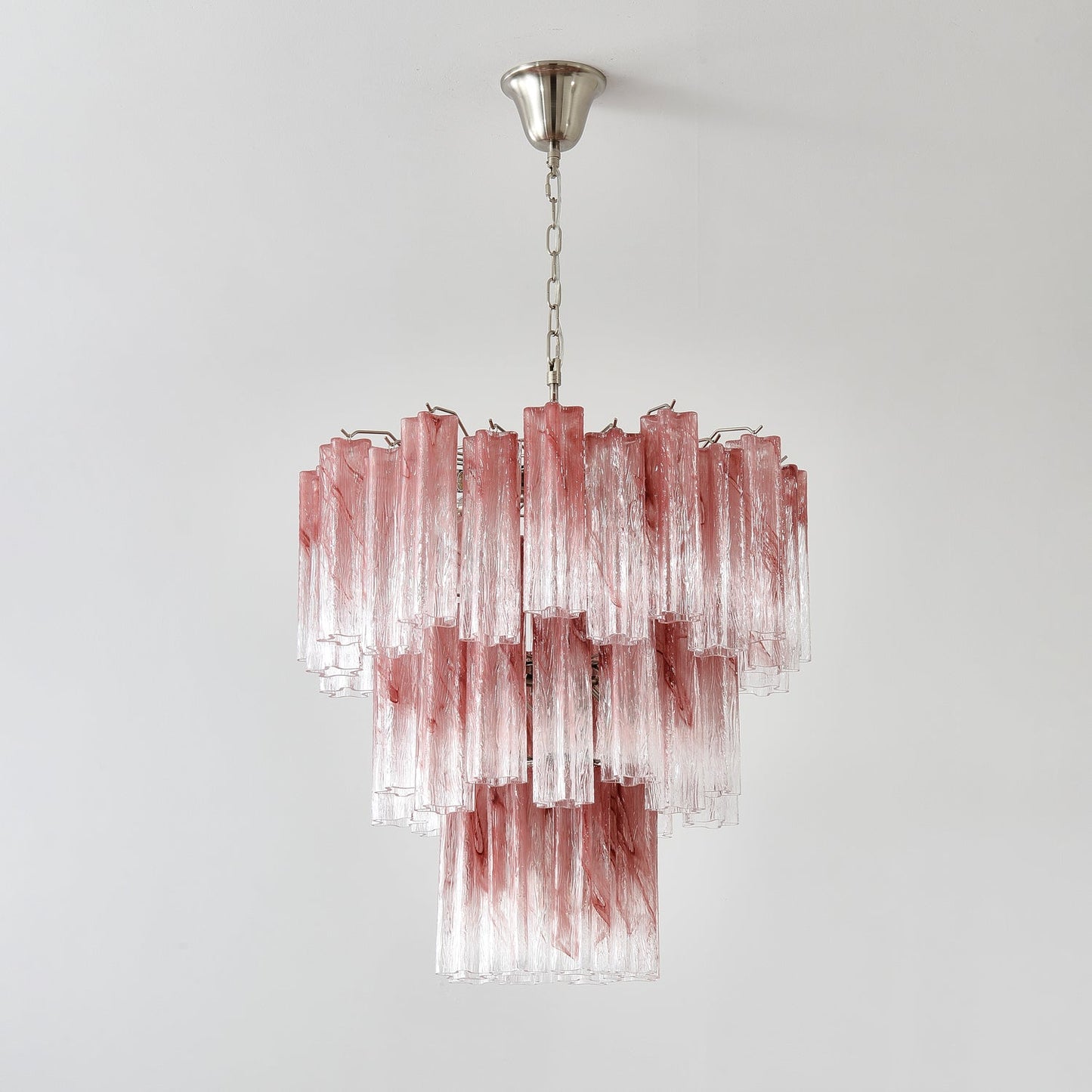 Elegant Pink Glass Tubes Chandelier with Adjustable Height & LED Compa