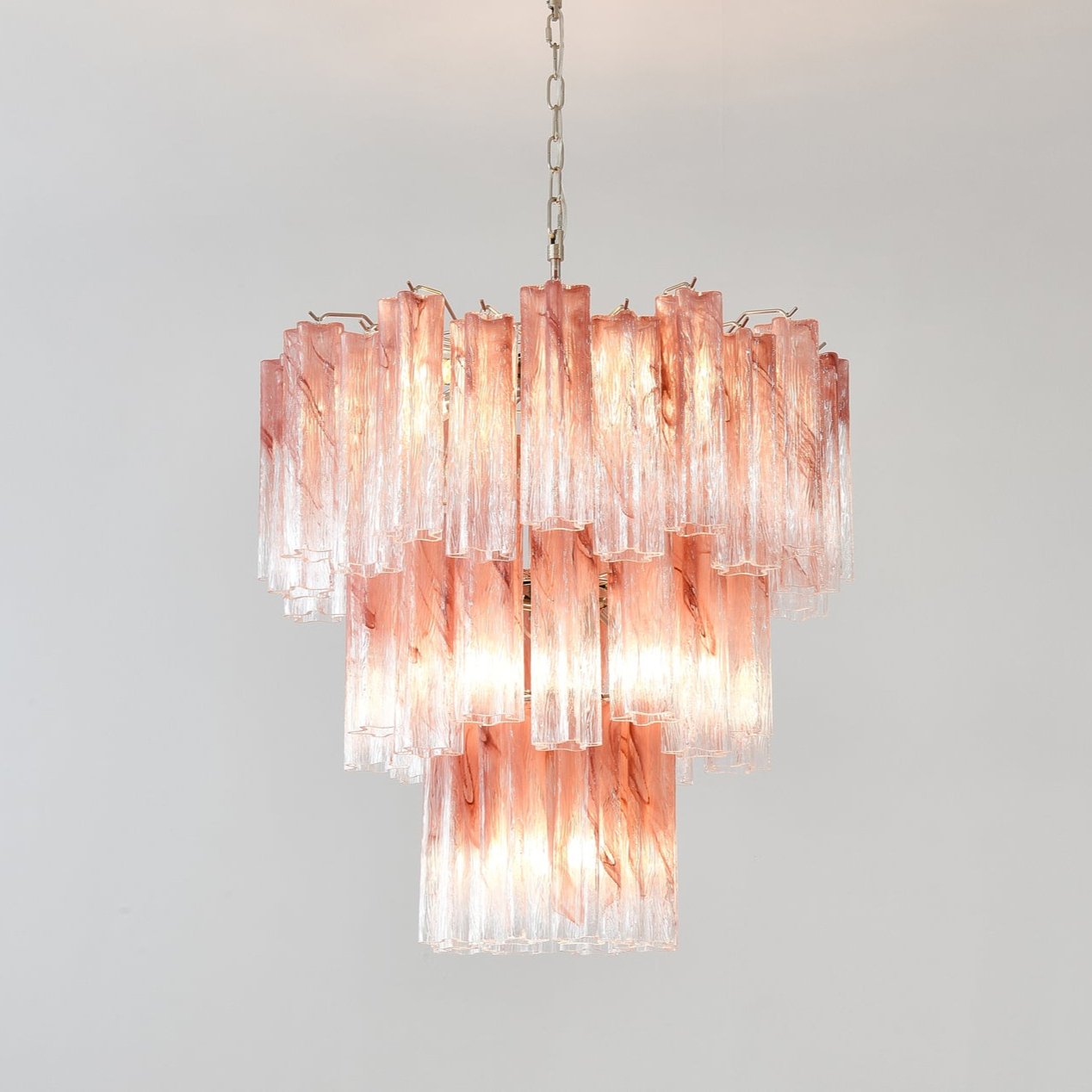 Elegant Pink Glass Tubes Chandelier with Adjustable Height & LED Compa