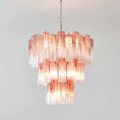 Elegant Pink Glass Tubes Chandelier with Adjustable Height & LED Compa