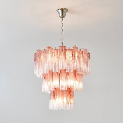 Elegant Pink Glass Tubes Chandelier with Adjustable Height & LED Compa