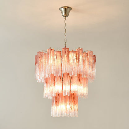 Elegant Pink Glass Tubes Chandelier with Adjustable Height & LED Compa