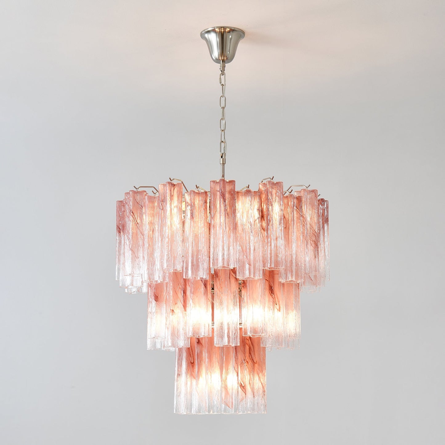 Elegant Pink Glass Tubes Chandelier with Adjustable Height & LED Compa