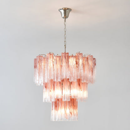 Elegant Pink Glass Tubes Chandelier with Adjustable Height & LED Compa