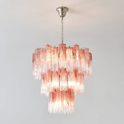 Elegant Pink Glass Tubes Chandelier with Adjustable Height & LED Compa