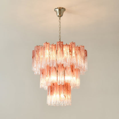 Elegant Pink Glass Tubes Chandelier with Adjustable Height & LED Compa
