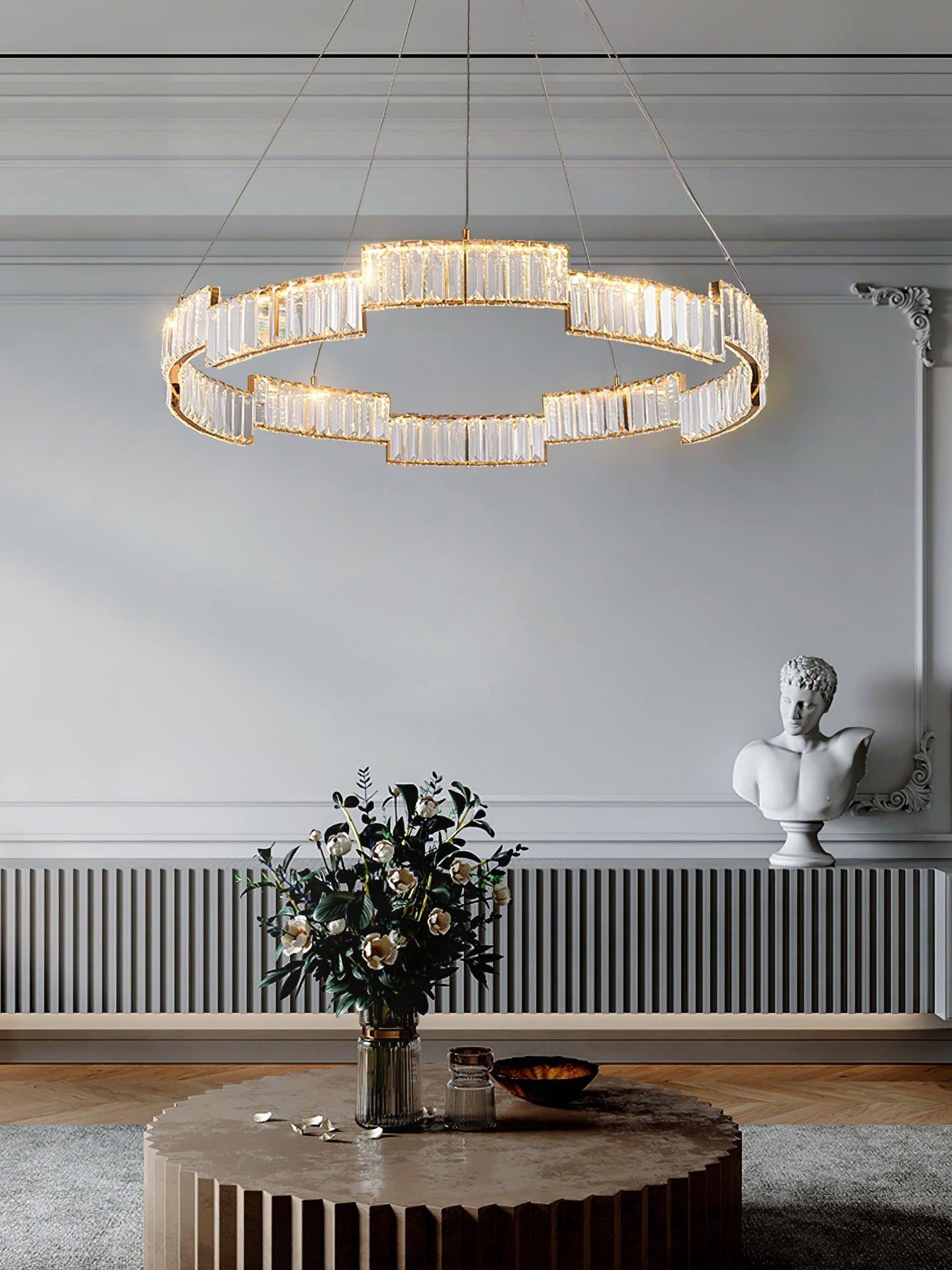 Stella Crystal Chandelier - Elegant Lighting with Adjustable Height &