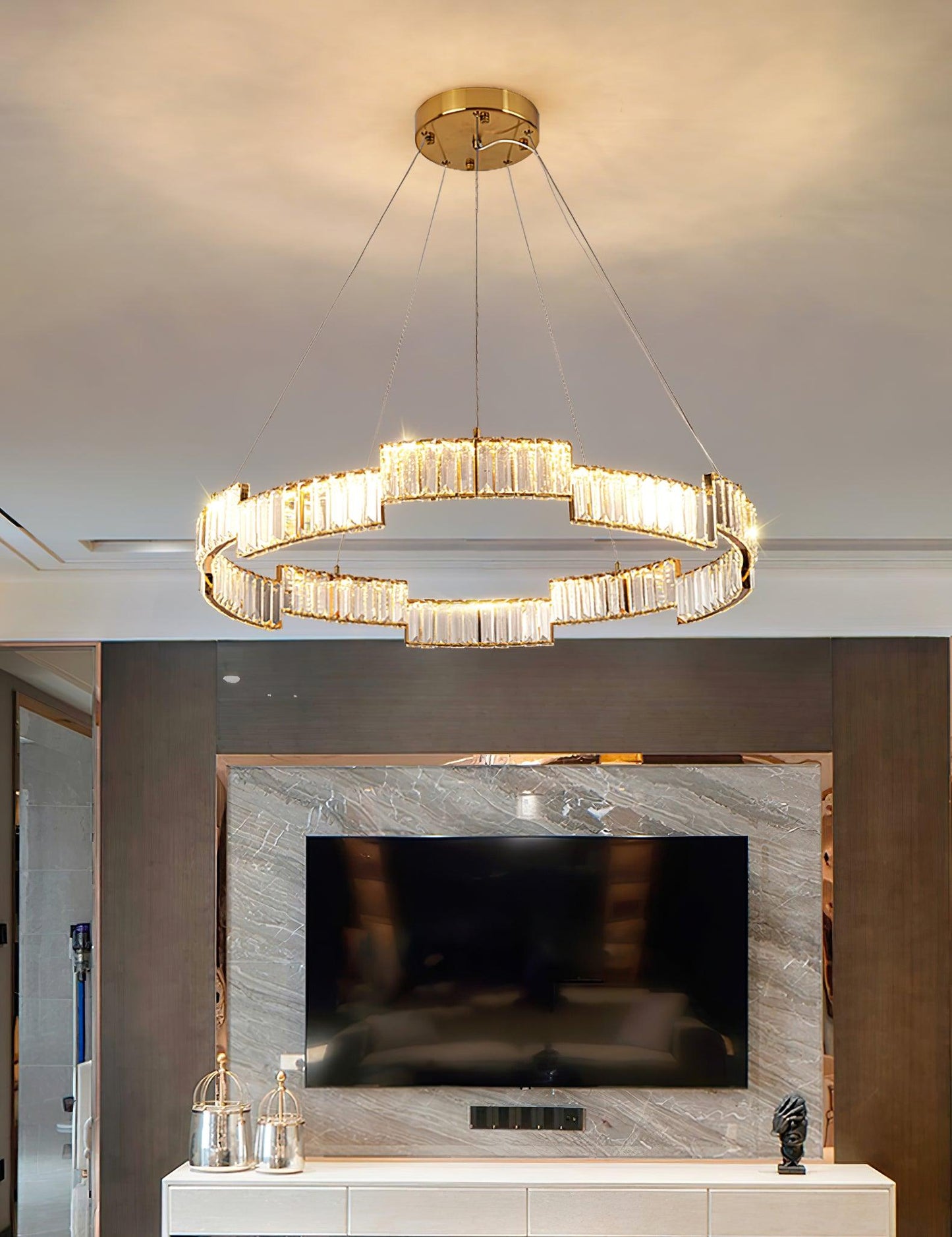 Stella Crystal Chandelier - Elegant Lighting with Adjustable Height &