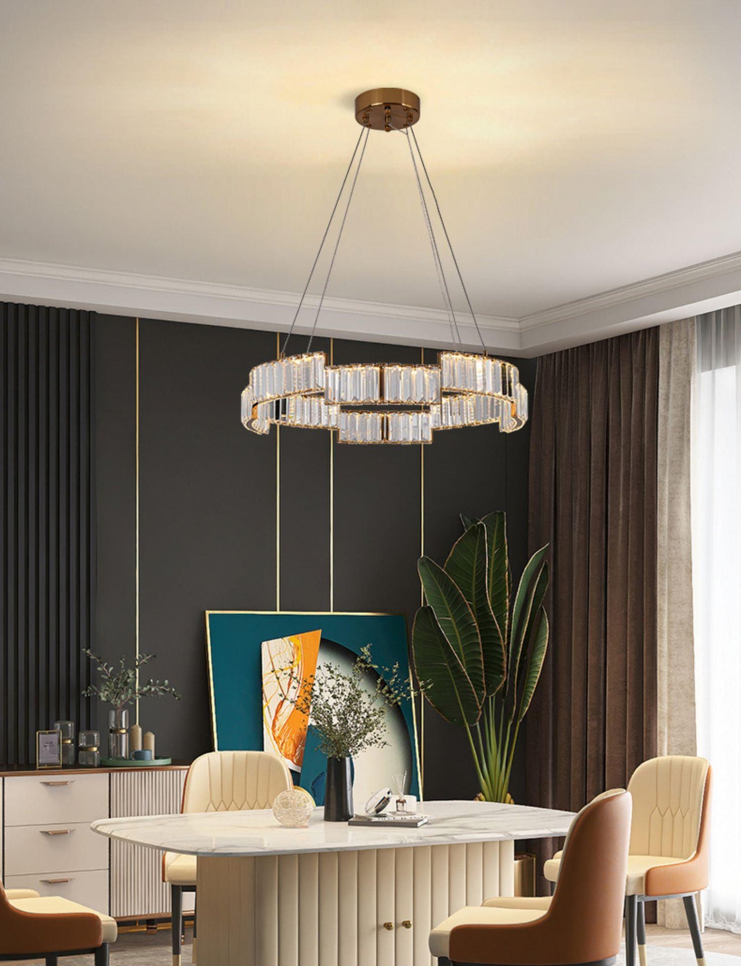 Stella Crystal Chandelier - Elegant Lighting with Adjustable Height &
