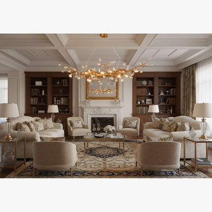 Elegant Stone Crystal Brass Chandelier with Adjustable Height & Dimmab