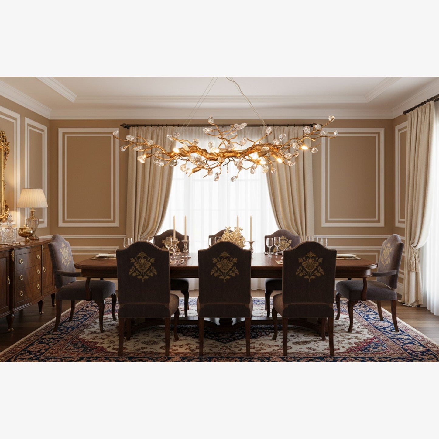 Elegant Stone Crystal Brass Chandelier with Adjustable Height & Dimmab