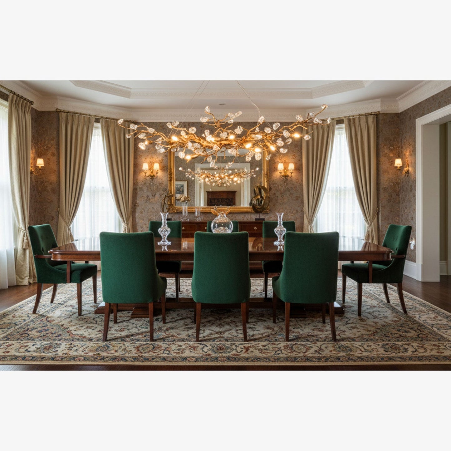 Elegant Stone Crystal Brass Chandelier with Adjustable Height & Dimmab