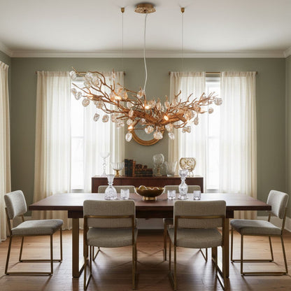 Elegant Stone Crystal Brass Chandelier with Adjustable Height & Dimmab