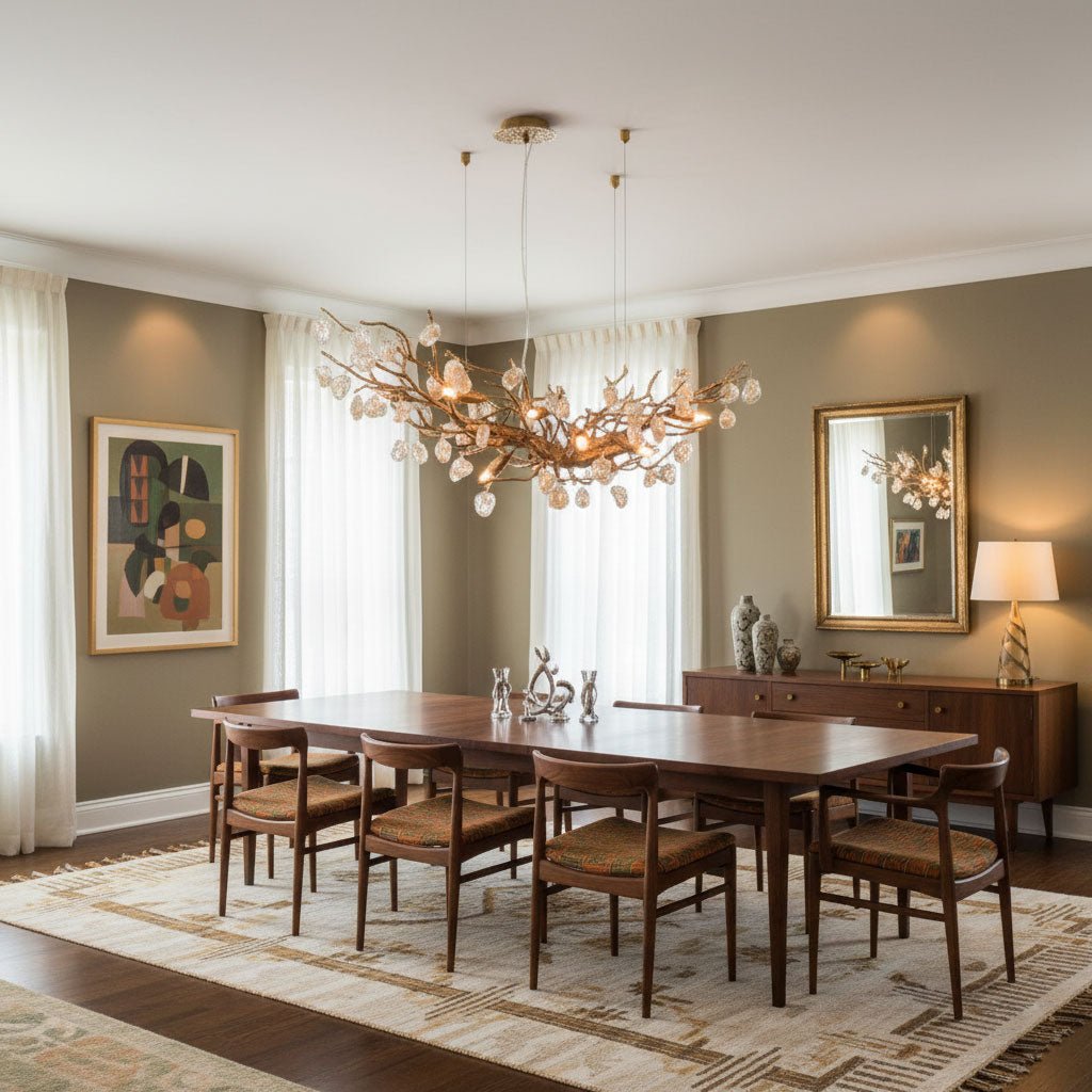 Elegant Stone Crystal Brass Chandelier with Adjustable Height & Dimmab