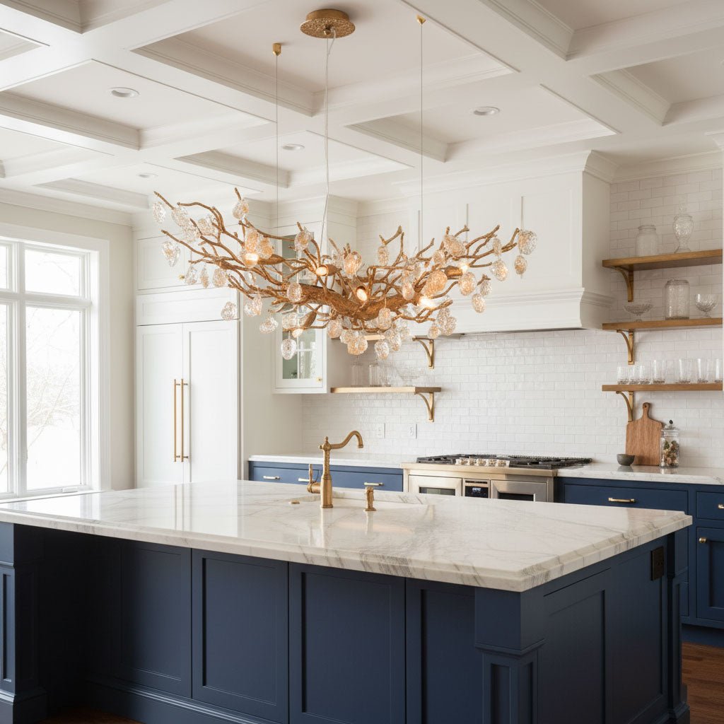Elegant Stone Crystal Brass Chandelier with Adjustable Height & Dimmab