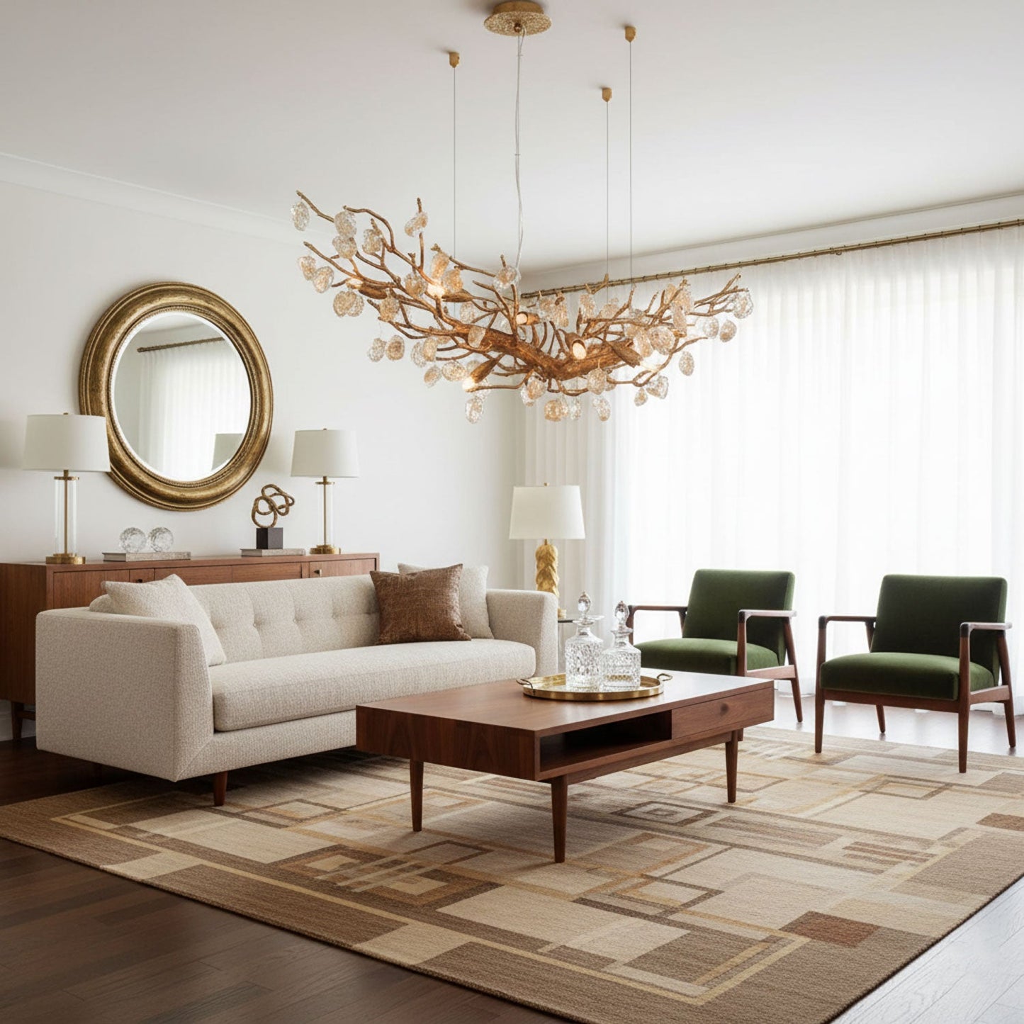 Elegant Stone Crystal Brass Chandelier with Adjustable Height & Dimmab