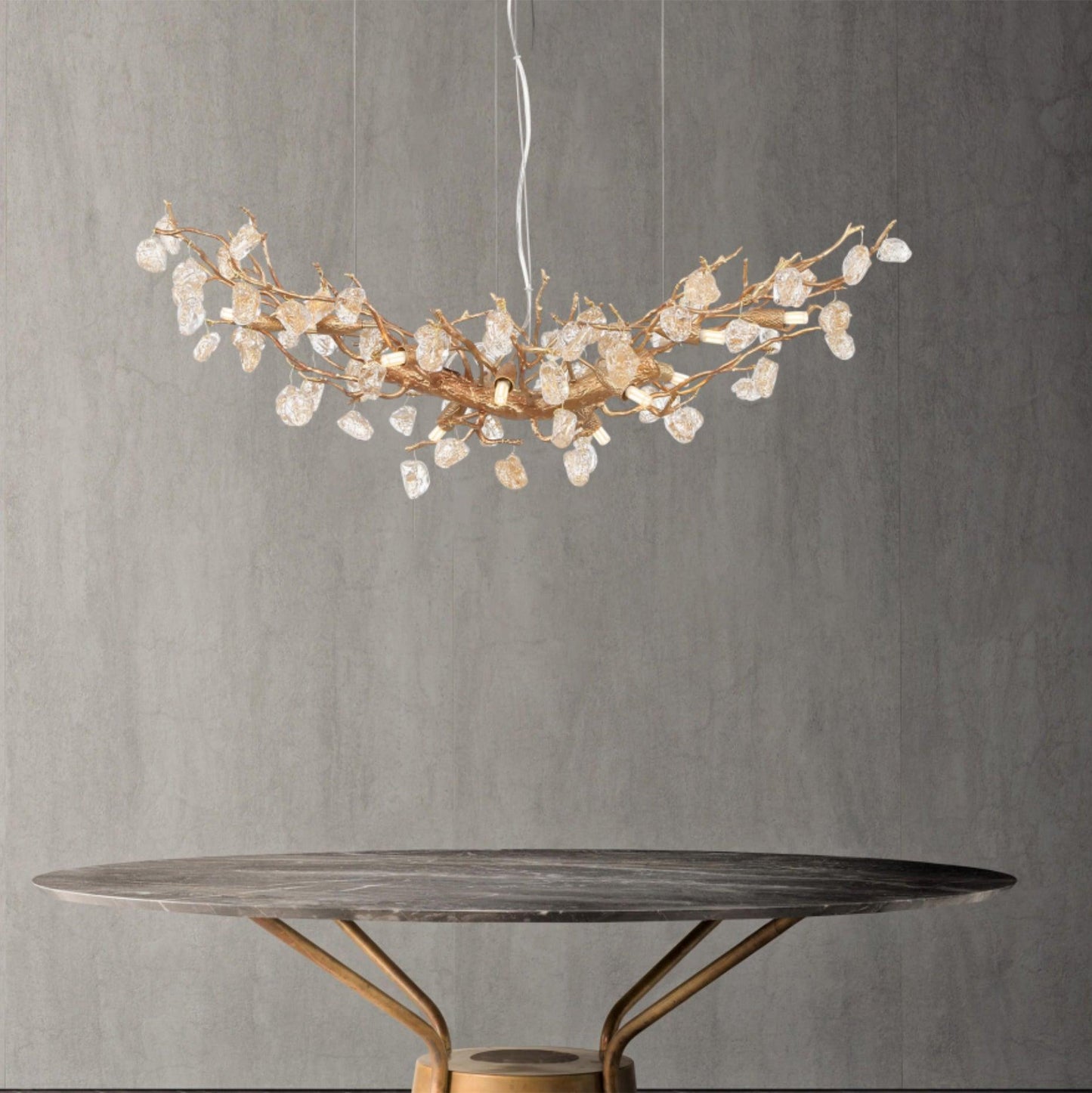 Elegant Stone Crystal Brass Chandelier with Adjustable Height & Dimmab
