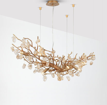Elegant Stone Crystal Brass Chandelier with Adjustable Height & Dimmab