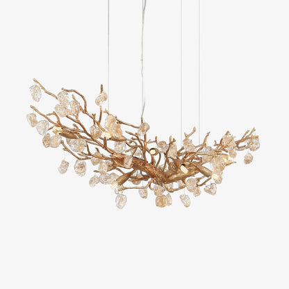 Elegant Stone Crystal Brass Chandelier with Adjustable Height & Dimmab