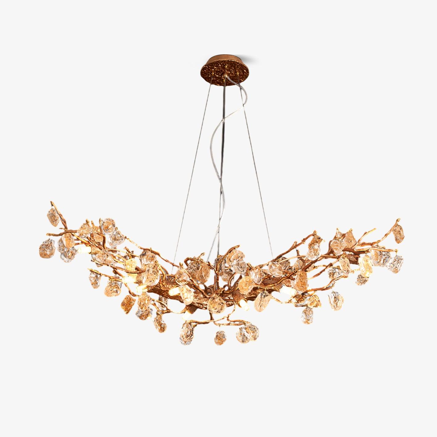 Elegant Stone Crystal Brass Chandelier with Adjustable Height & Dimmab