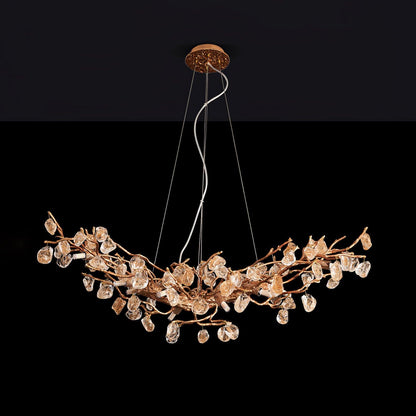 Elegant Stone Crystal Brass Chandelier with Adjustable Height & Dimmab