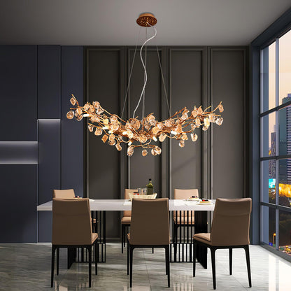 Elegant Stone Crystal Brass Chandelier with Adjustable Height & Dimmab
