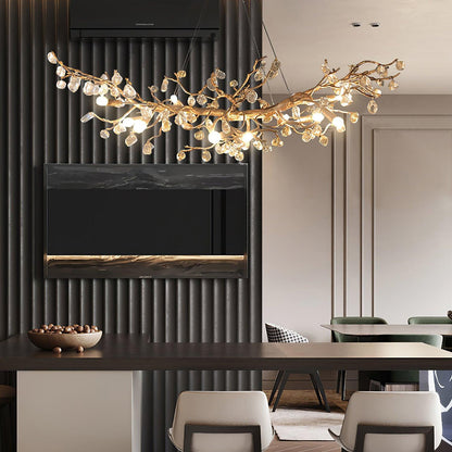 Elegant Stone Crystal Brass Chandelier with Adjustable Height & Dimmab