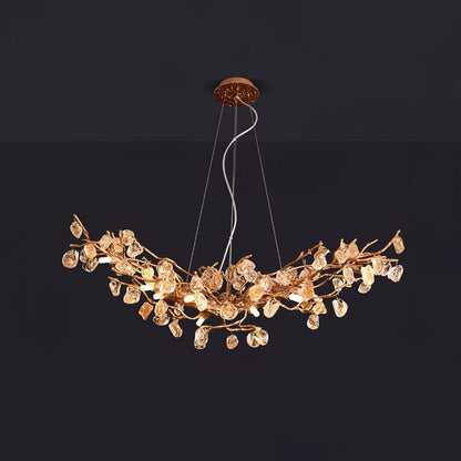 Elegant Stone Crystal Brass Chandelier with Adjustable Height & Dimmab
