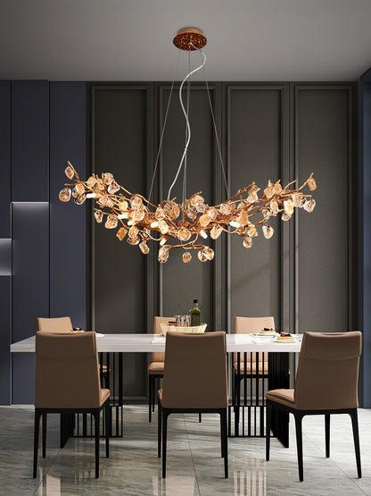 Elegant Stone Crystal Brass Chandelier with Adjustable Height & Dimmab