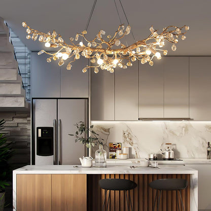 Elegant Stone Crystal Brass Chandelier with Adjustable Height & Dimmab