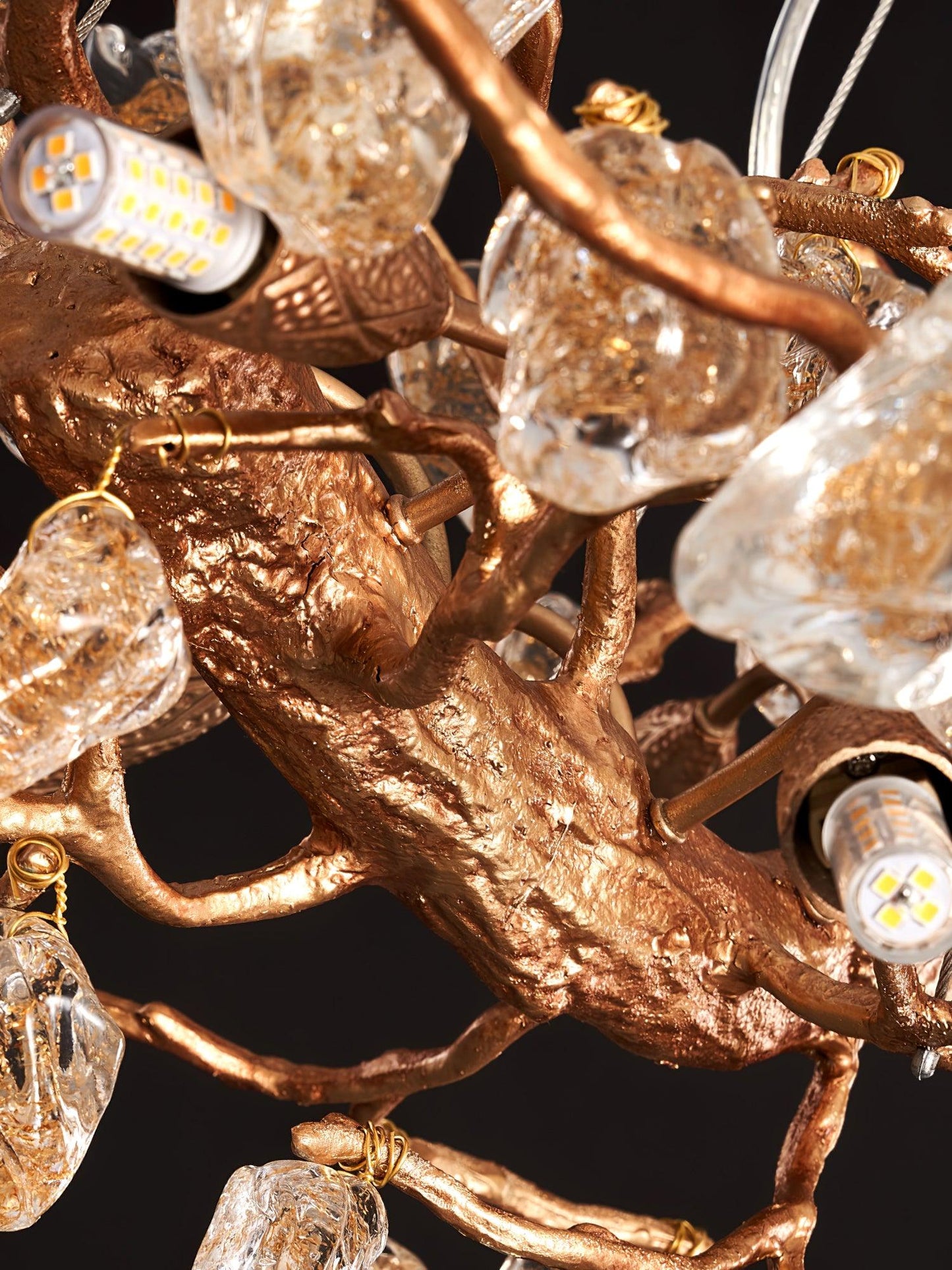 Elegant Stone Crystal Brass Chandelier with Adjustable Height & Dimmab