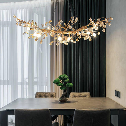 Elegant Stone Crystal Brass Chandelier with Adjustable Height & Dimmab