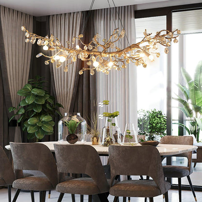 Elegant Stone Crystal Brass Chandelier with Adjustable Height & Dimmab