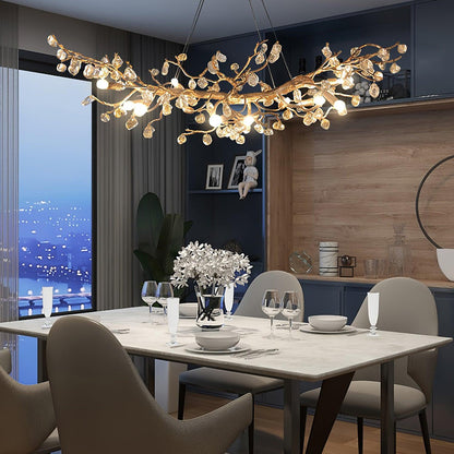 Elegant Stone Crystal Brass Chandelier with Adjustable Height & Dimmab