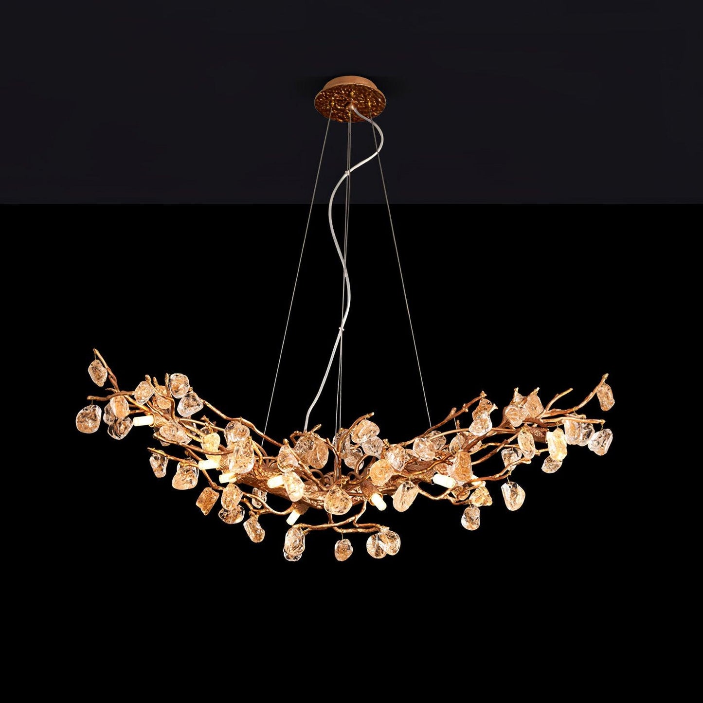 Elegant Stone Crystal Brass Chandelier with Adjustable Height & Dimmab