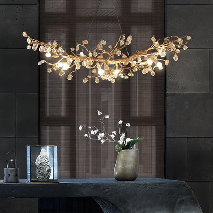 Elegant Stone Crystal Brass Chandelier with Adjustable Height & Dimmab
