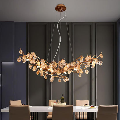 Elegant Stone Crystal Brass Chandelier with Adjustable Height & Dimmab
