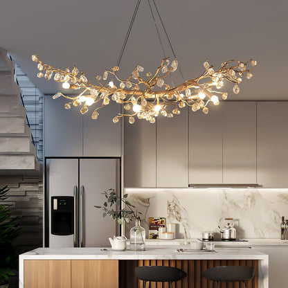 Elegant Stone Crystal Brass Chandelier with Adjustable Height & Dimmab