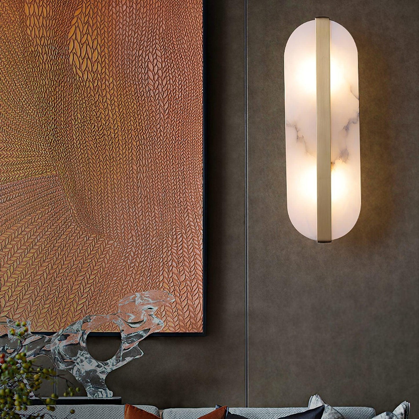 Modern Long Ellipse Alabaster Wall Sconce with Adjustable Light Direct
