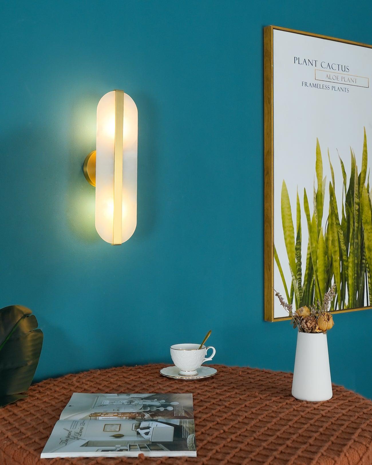 Modern Long Ellipse Alabaster Wall Sconce with Adjustable Light Direct