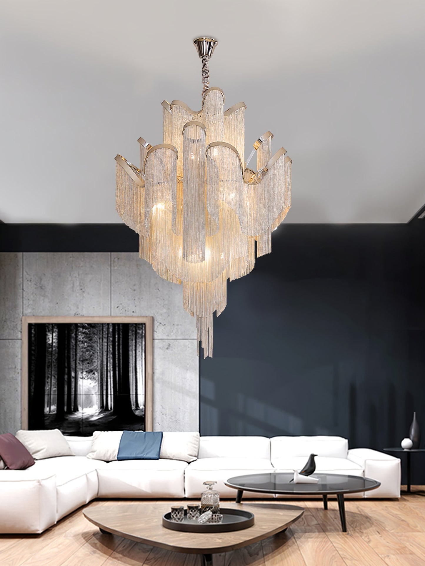 Stream Chain Chandelier - Modern Design with Adjustable Length & LED L