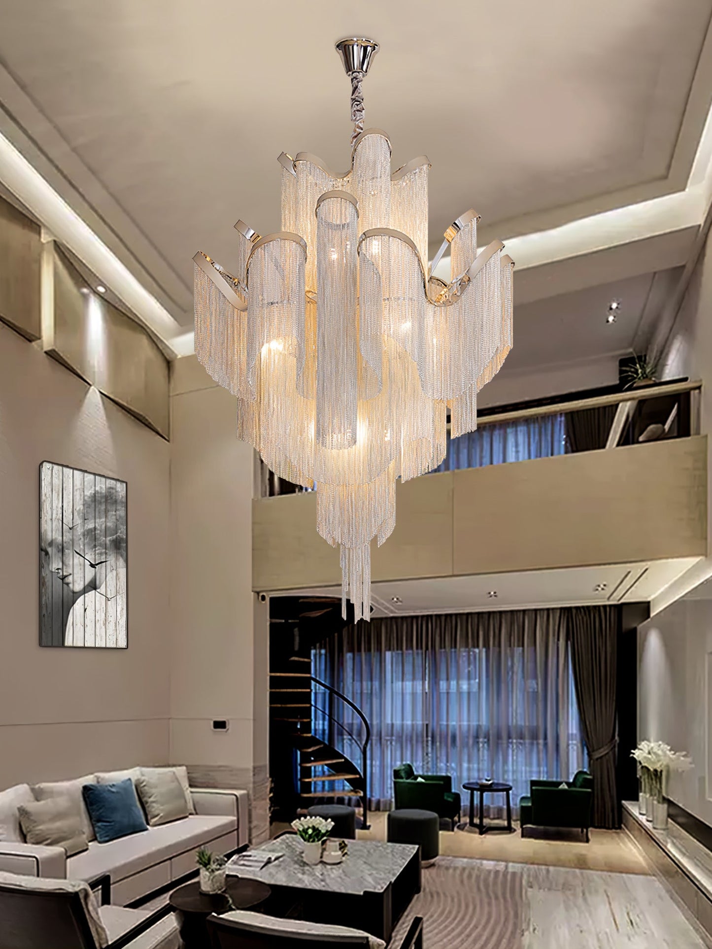 Stream Chain Chandelier - Modern Design with Adjustable Length & LED L