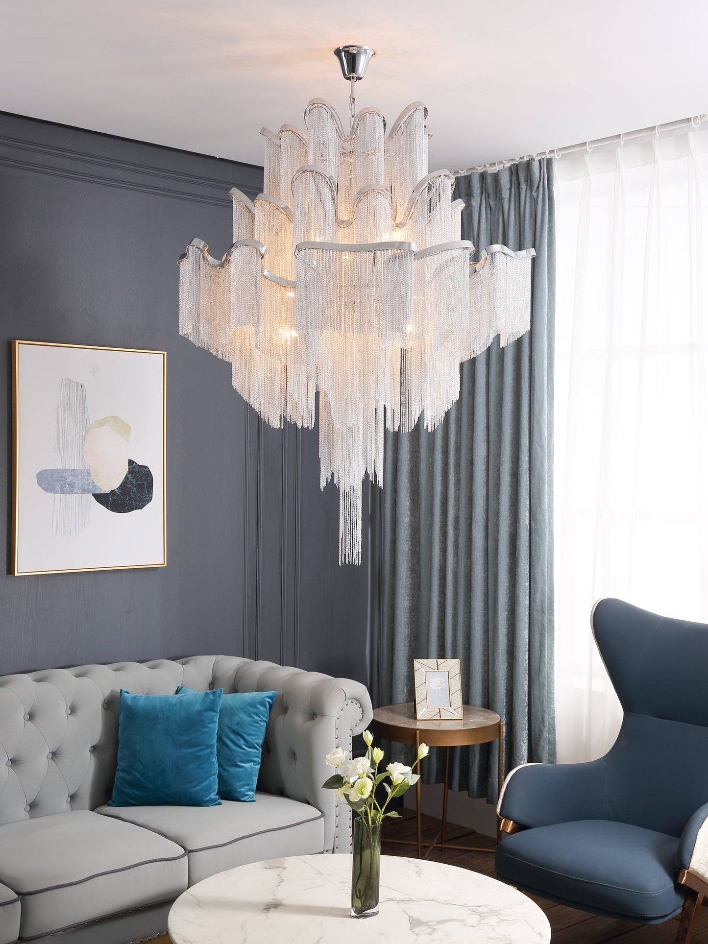 Stream Chain Chandelier - Modern Design with Adjustable Length & LED L