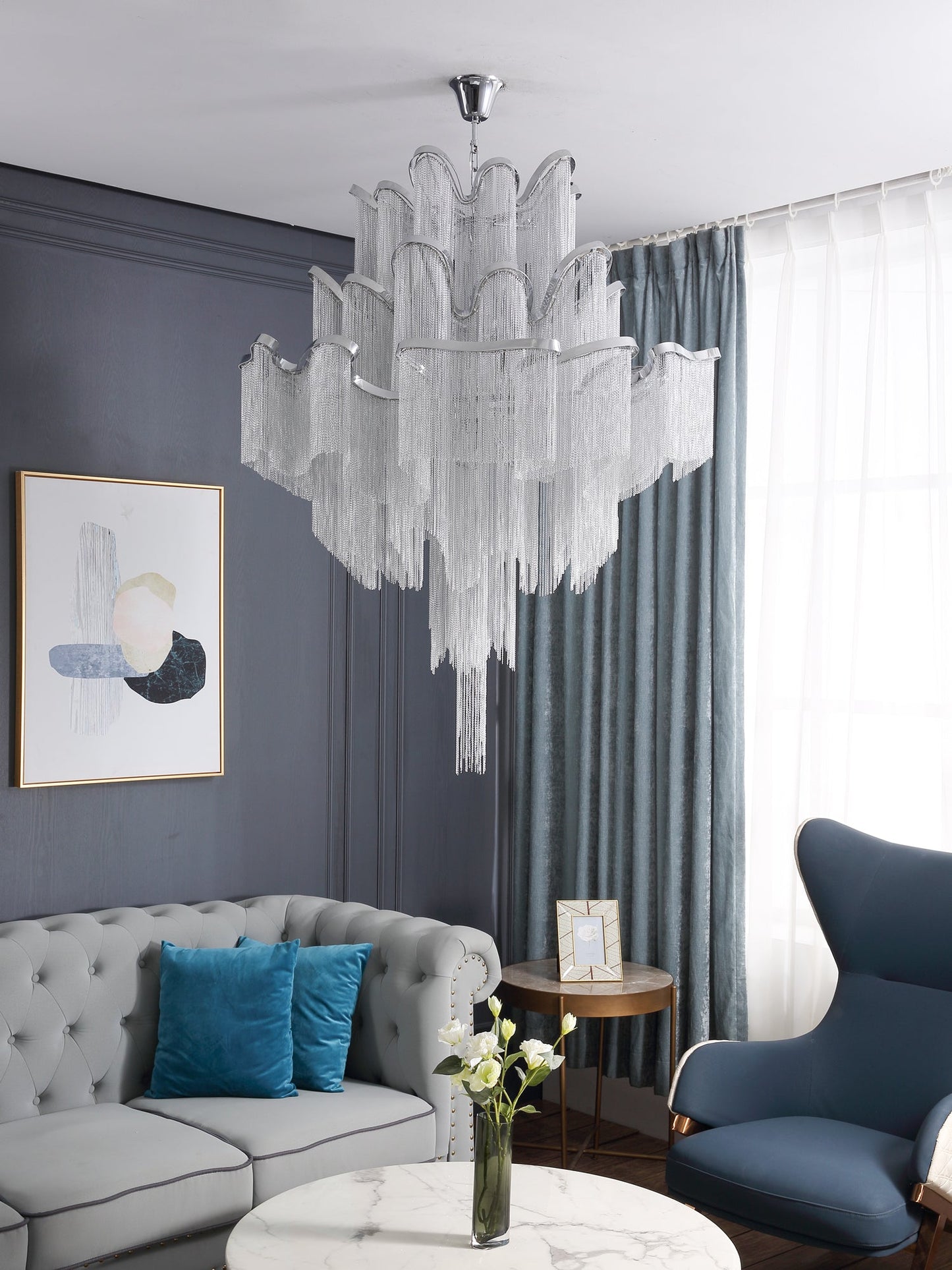 Stream Chain Chandelier - Modern Design with Adjustable Length & LED L