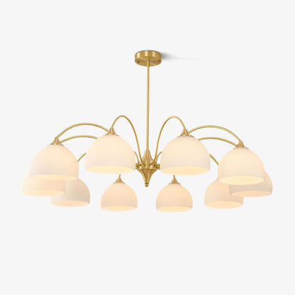 Elegant Striped Glass Bowl Chandelier with Adjustable Height & Soft Gl