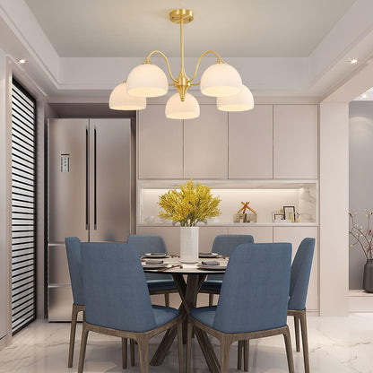 Elegant Striped Glass Bowl Chandelier with Adjustable Height & Soft Gl