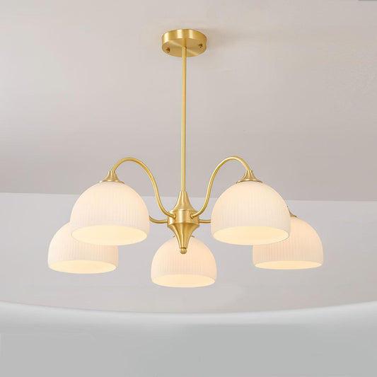 Elegant Striped Glass Bowl Chandelier with Adjustable Height & Soft Gl