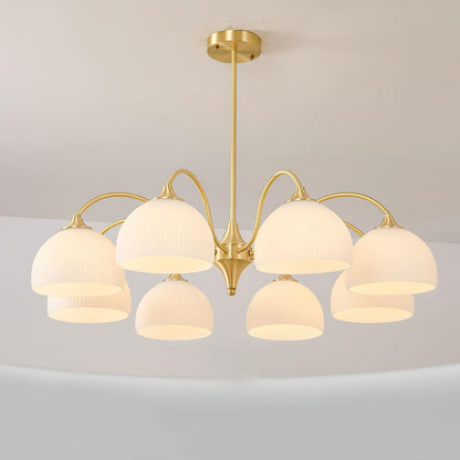 Elegant Striped Glass Bowl Chandelier with Adjustable Height & Soft Gl