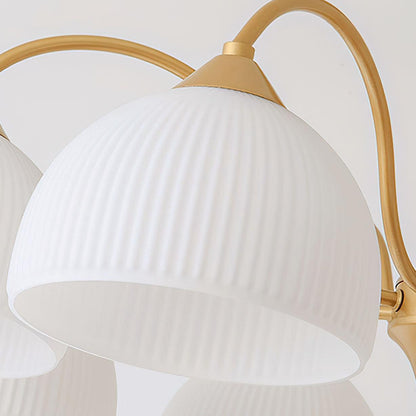 Elegant Striped Glass Bowl Chandelier with Adjustable Height & Soft Gl