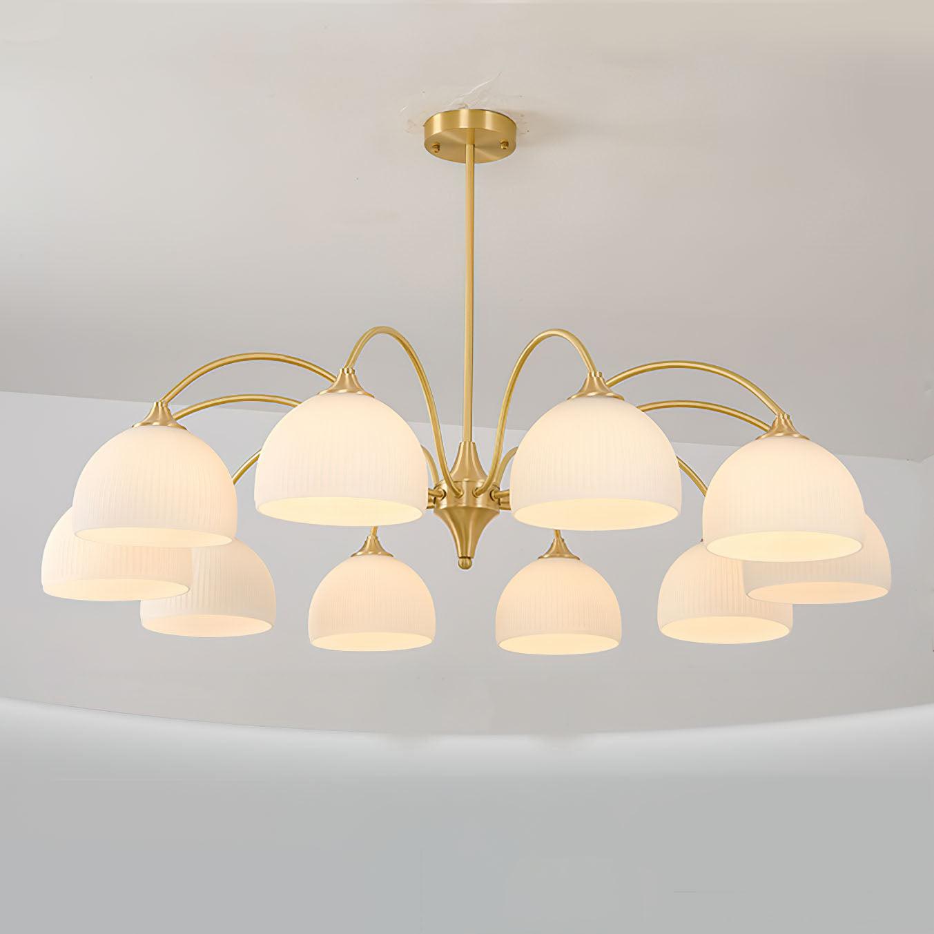 Elegant Striped Glass Bowl Chandelier with Adjustable Height & Soft Gl