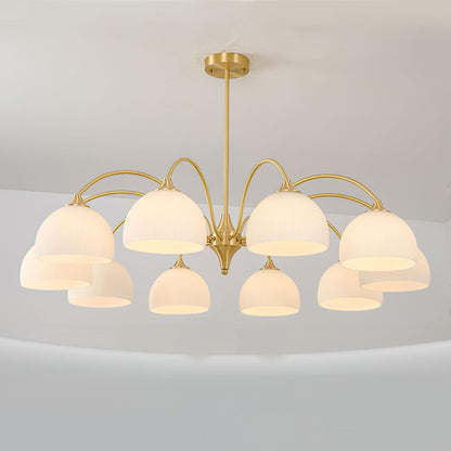Elegant Striped Glass Bowl Chandelier with Adjustable Height & Soft Gl